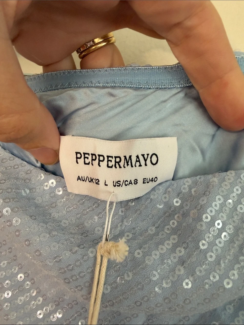 Peppermayo NWT Algorithm Sequin Maxi Skirt Light Blue Low Rise Party Size US 8